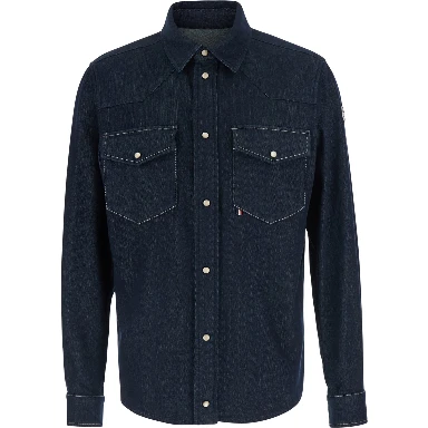 Blue Shirt with classic collar and two patch pockets on the front in denim for men