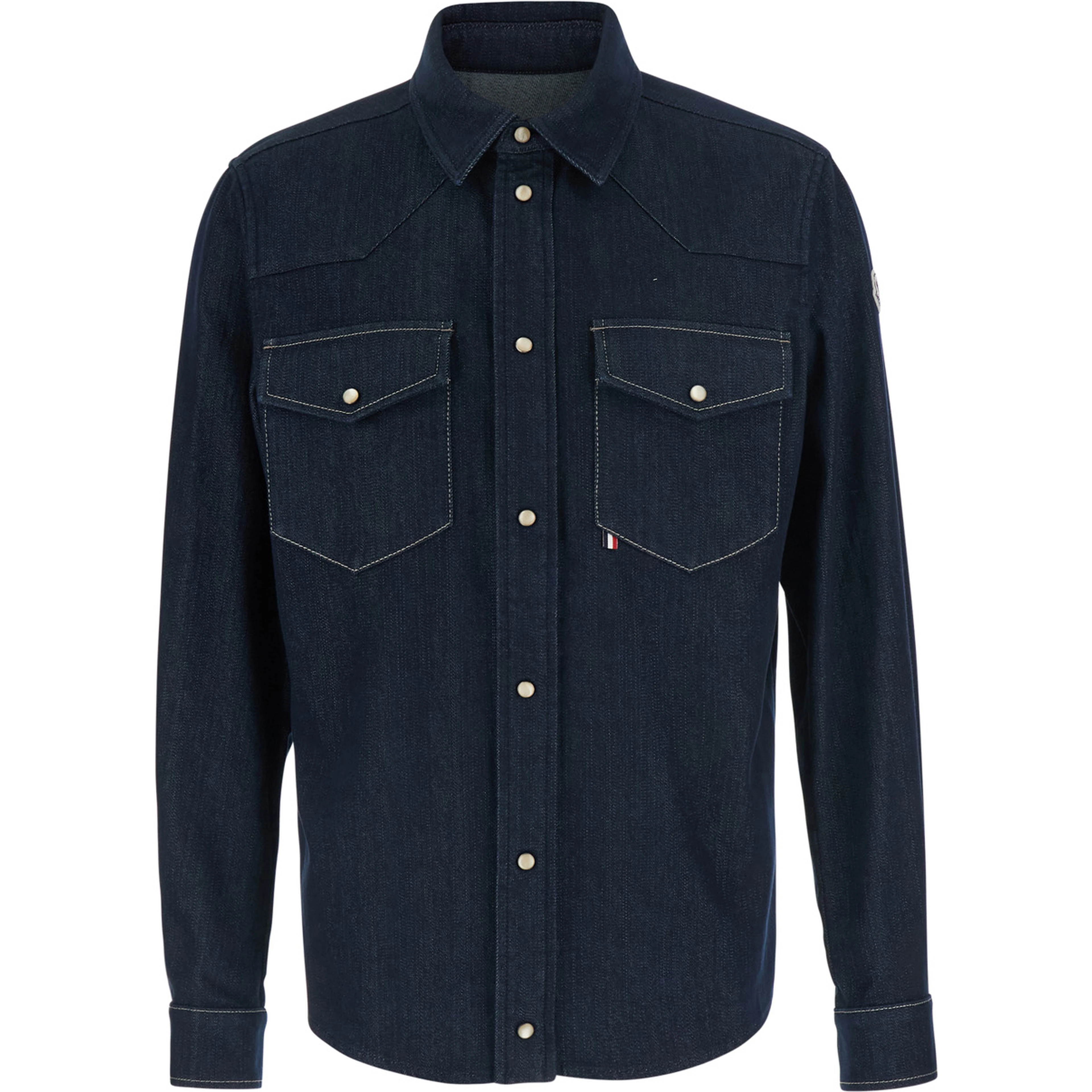 Blue Shirt with classic collar and two patch pockets on the front in denim for men