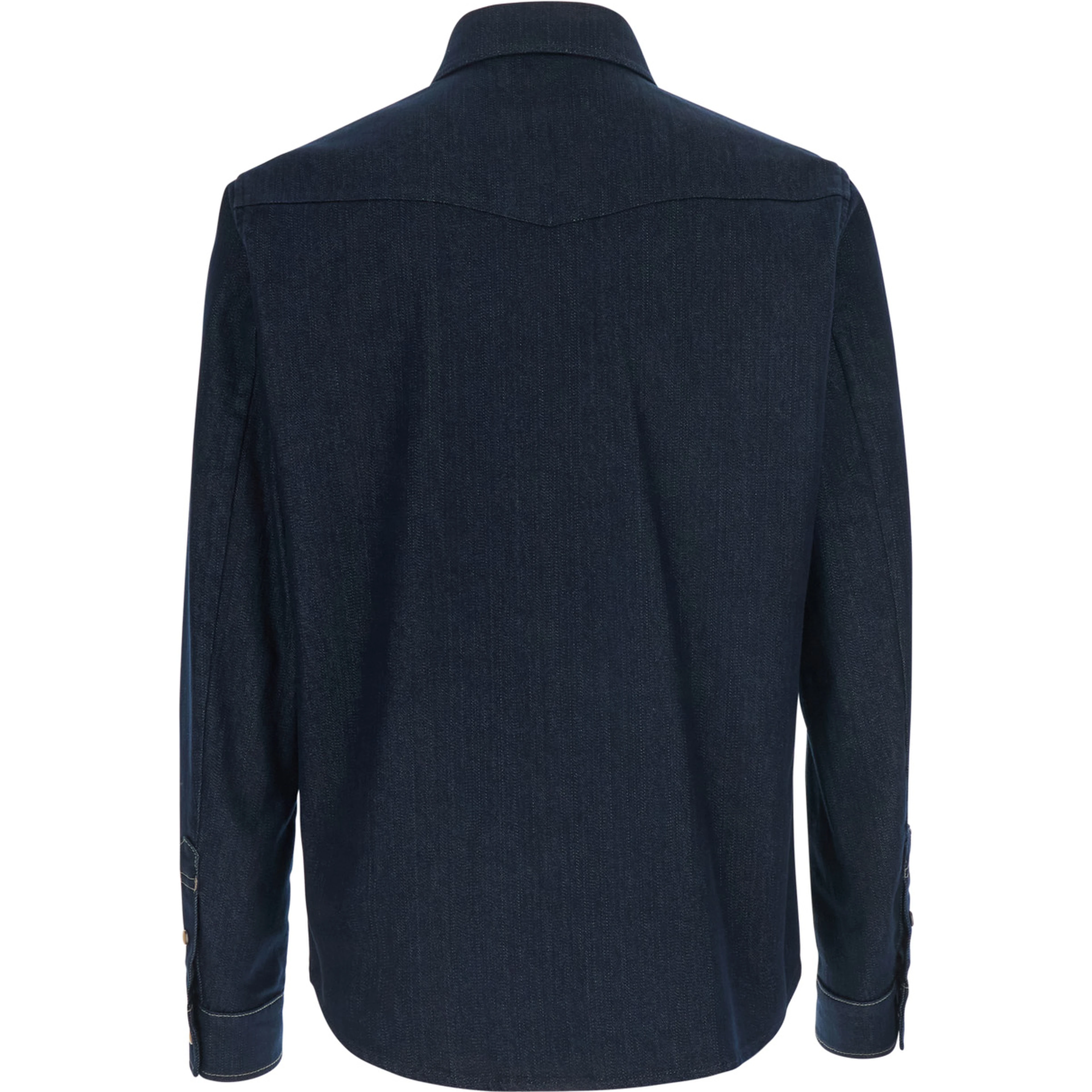 Blue Shirt with classic collar and two patch pockets on the front in denim for men