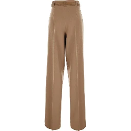 Beige High-Waisted Trousers with Front Pleats in wool Blend for Women