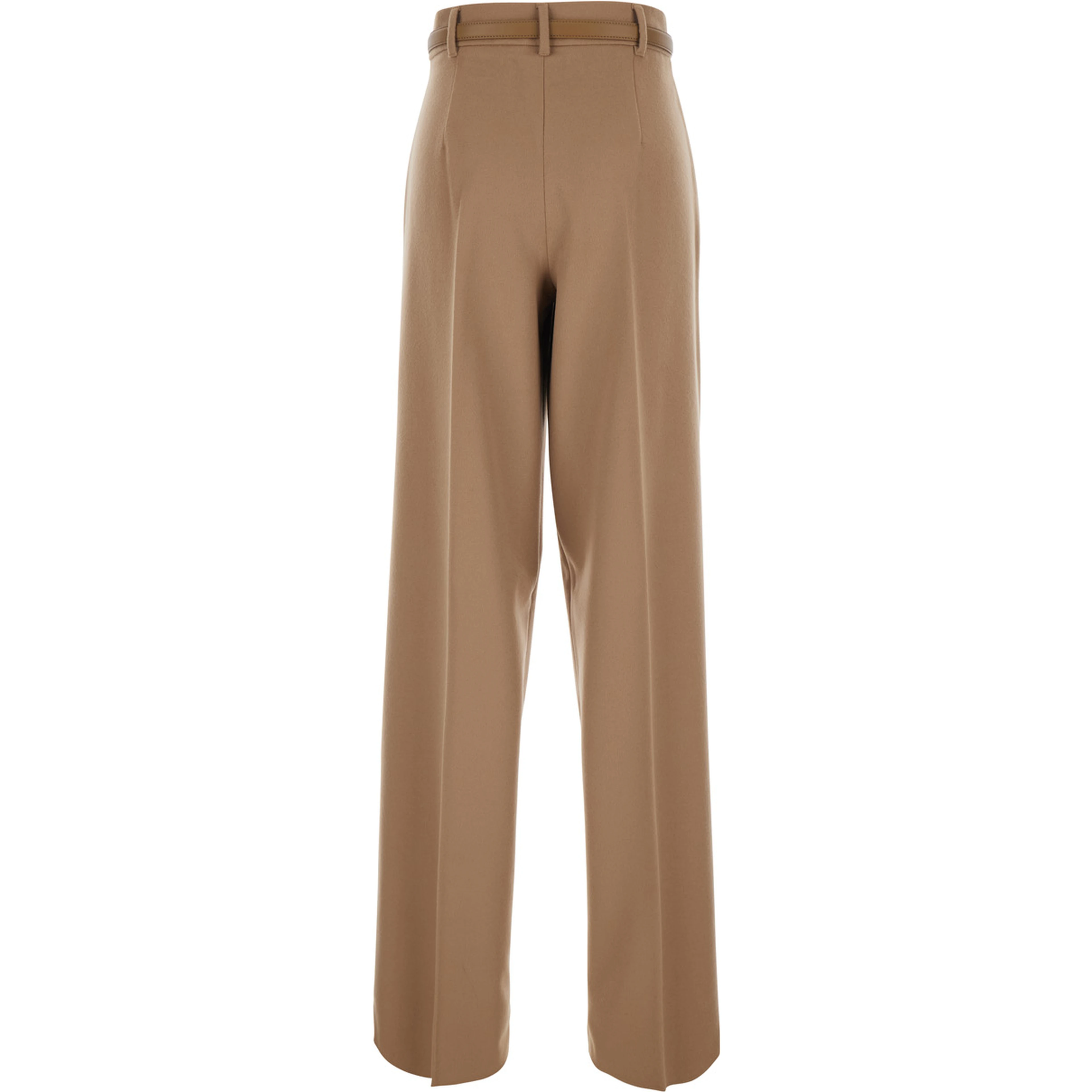 Beige High-Waisted Trousers with Front Pleats in wool Blend for Women
