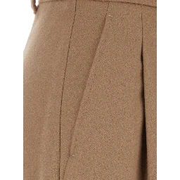 Beige High-Waisted Trousers with Front Pleats in wool Blend for Women
