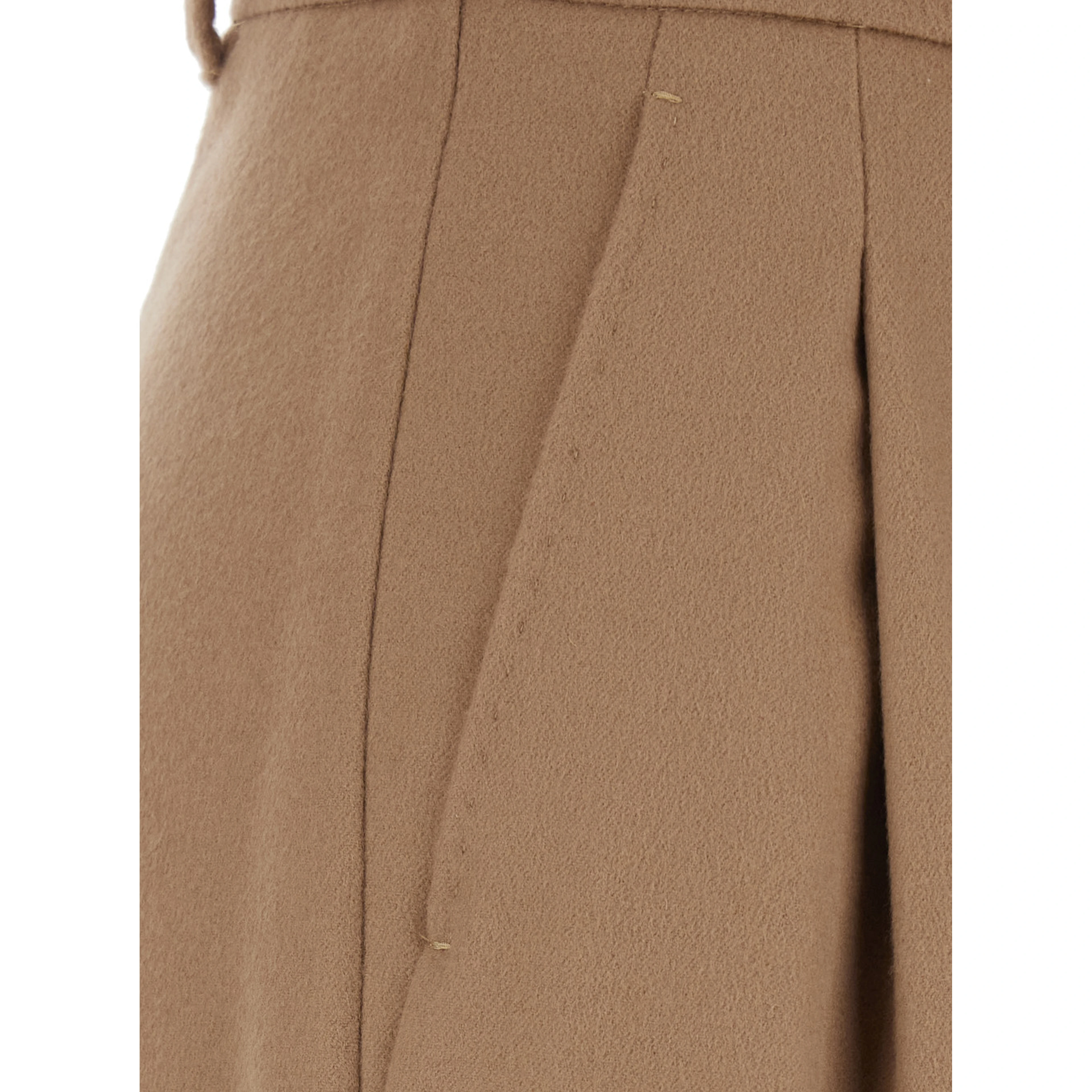 Beige High-Waisted Trousers with Front Pleats in wool Blend for Women