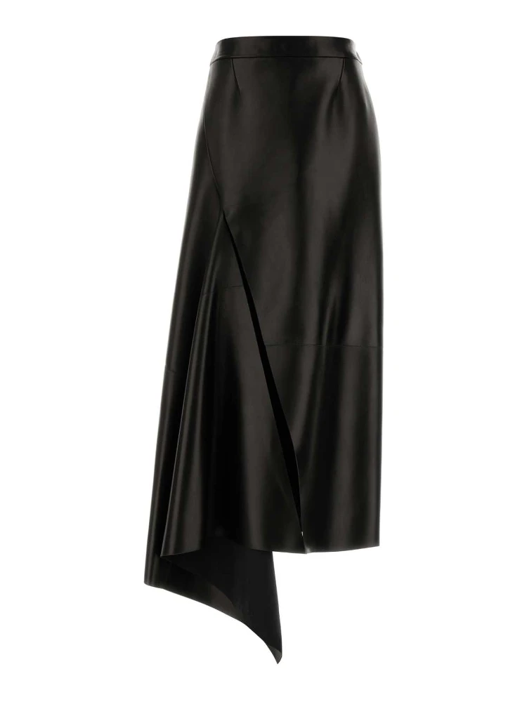 SLASHED LONG LEATHER SKIRT