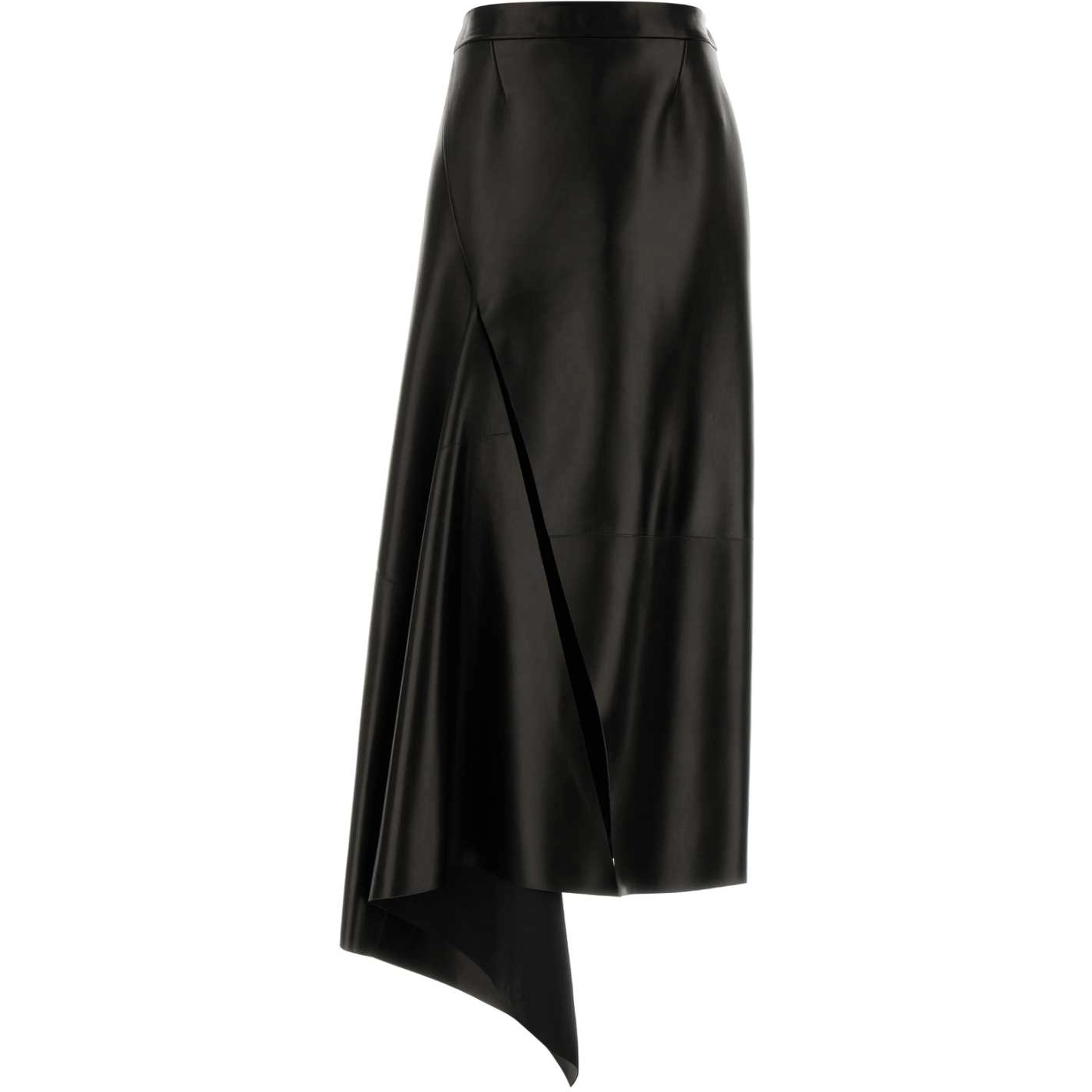 SLASHED LONG LEATHER SKIRT