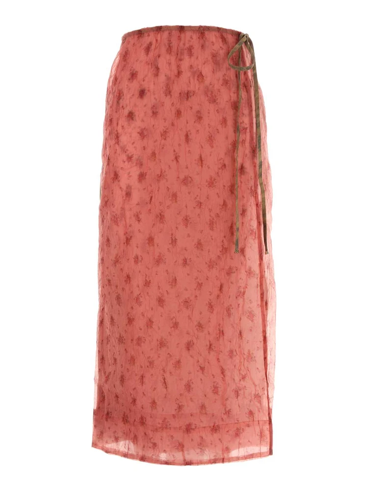 SHIBORI ORGANZA/PRINTED STRETCH COTTON SKIRT