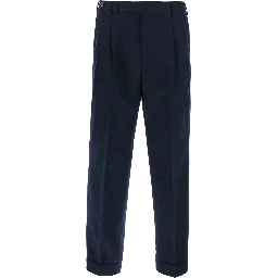 Blue Pants with Belt Loops and Front Pleats in Fabric for Men
