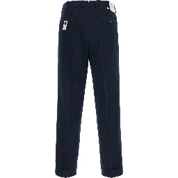 Blue Pants with Belt Loops and Front Pleats in Fabric for Men