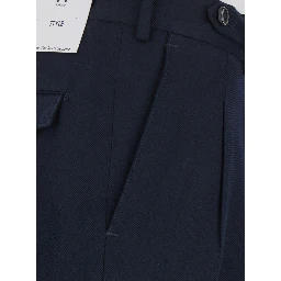 Blue Pants with Belt Loops and Front Pleats in Fabric for Men
