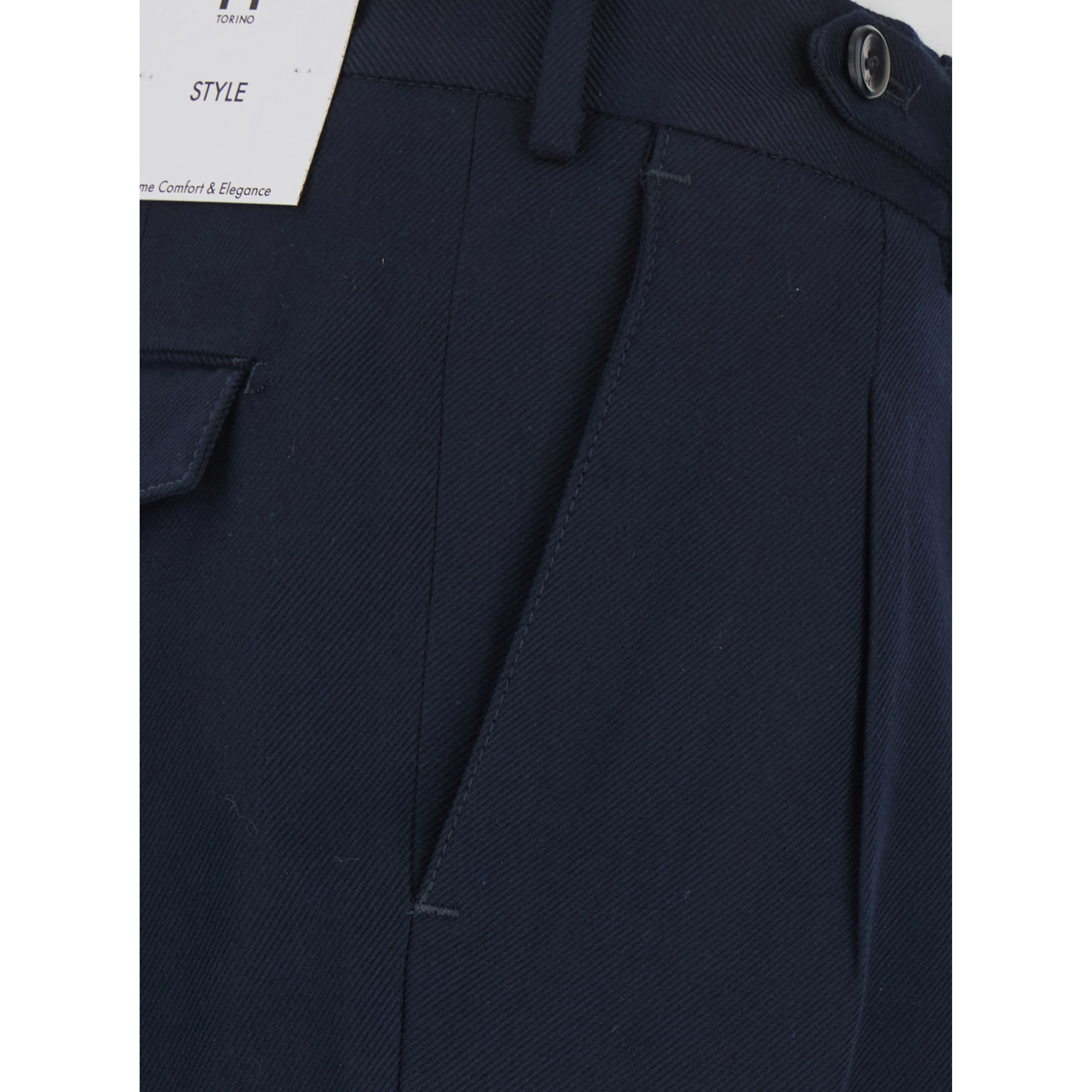 Blue Pants with Belt Loops and Front Pleats in Fabric for Men