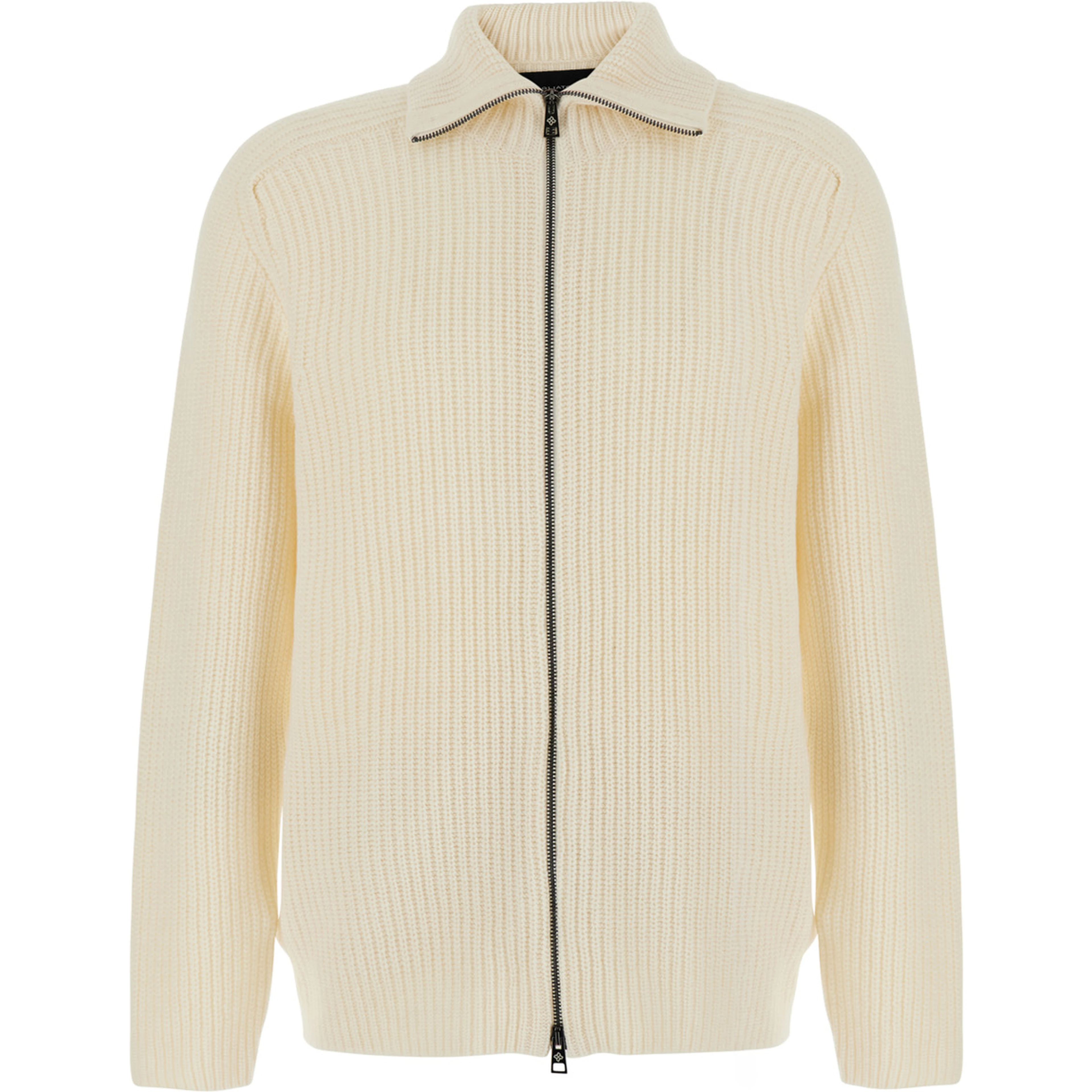 White Cardigan with zip closure and ribbed design in Blend wool for men