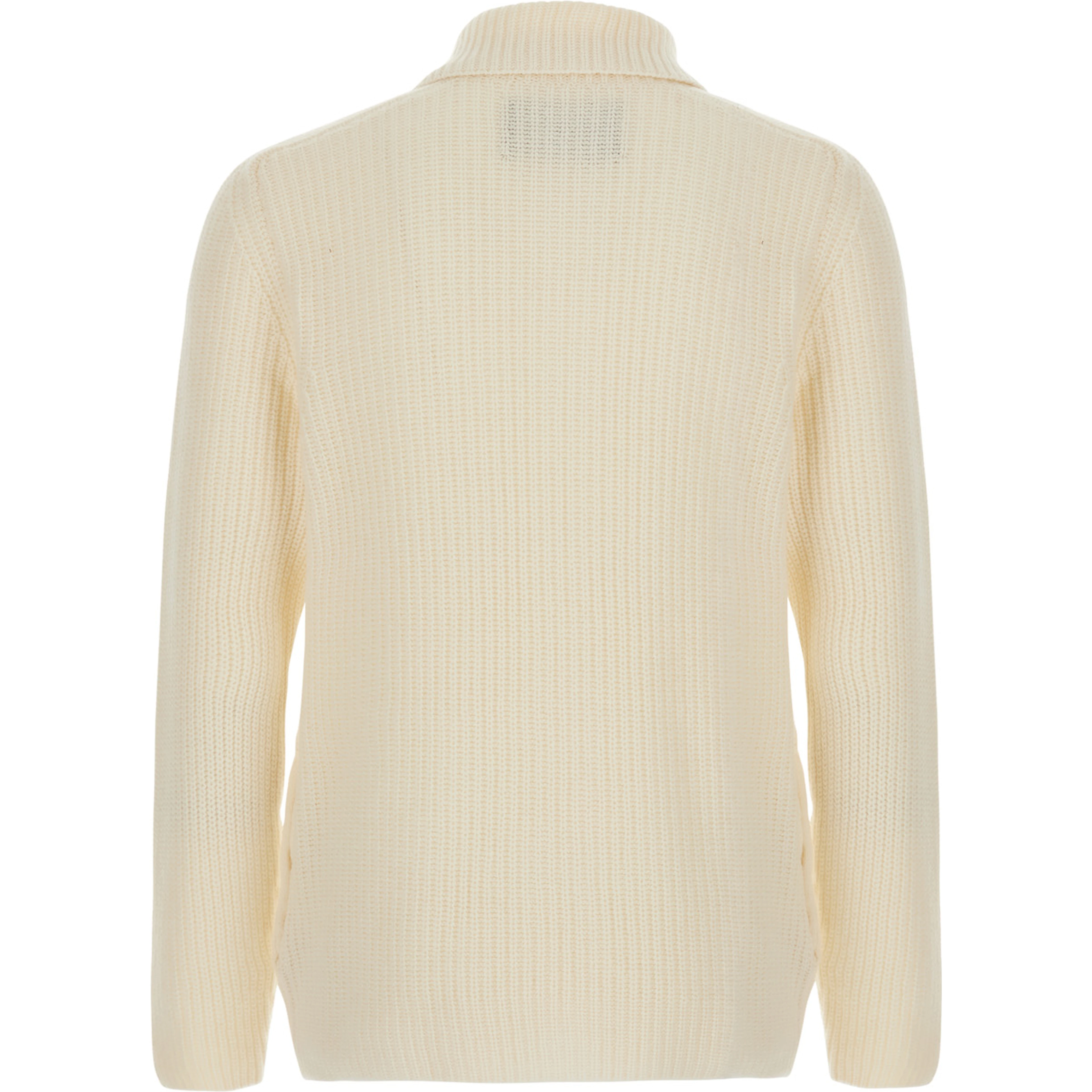 White Cardigan with zip closure and ribbed design in Blend wool for men