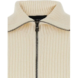 White Cardigan with zip closure and ribbed design in Blend wool for men