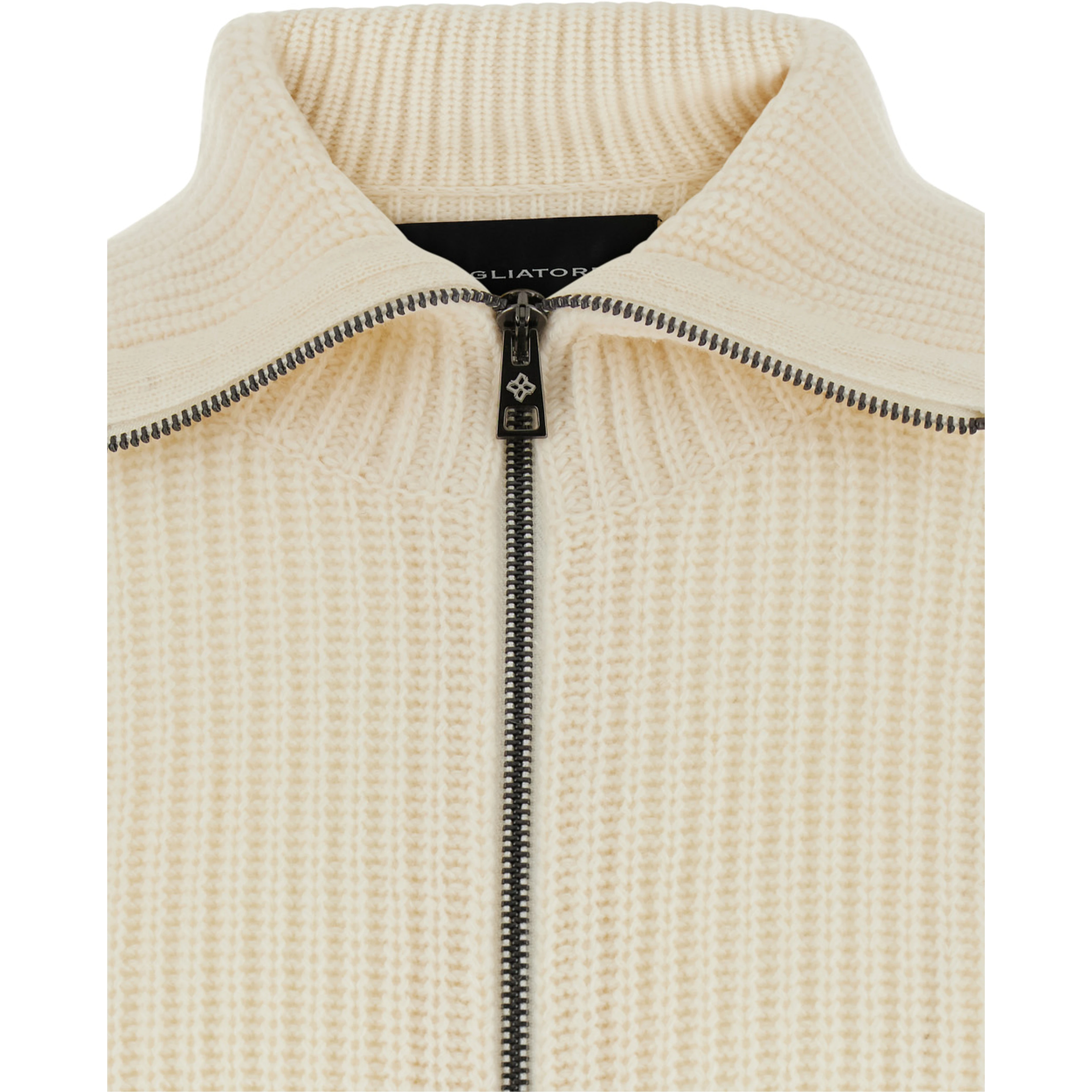 White Cardigan with zip closure and ribbed design in Blend wool for men