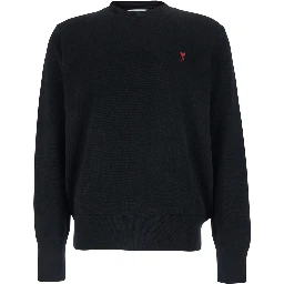 Crewneck Sweater with ADC Embroidery on the Front in Wool Blend Black Men