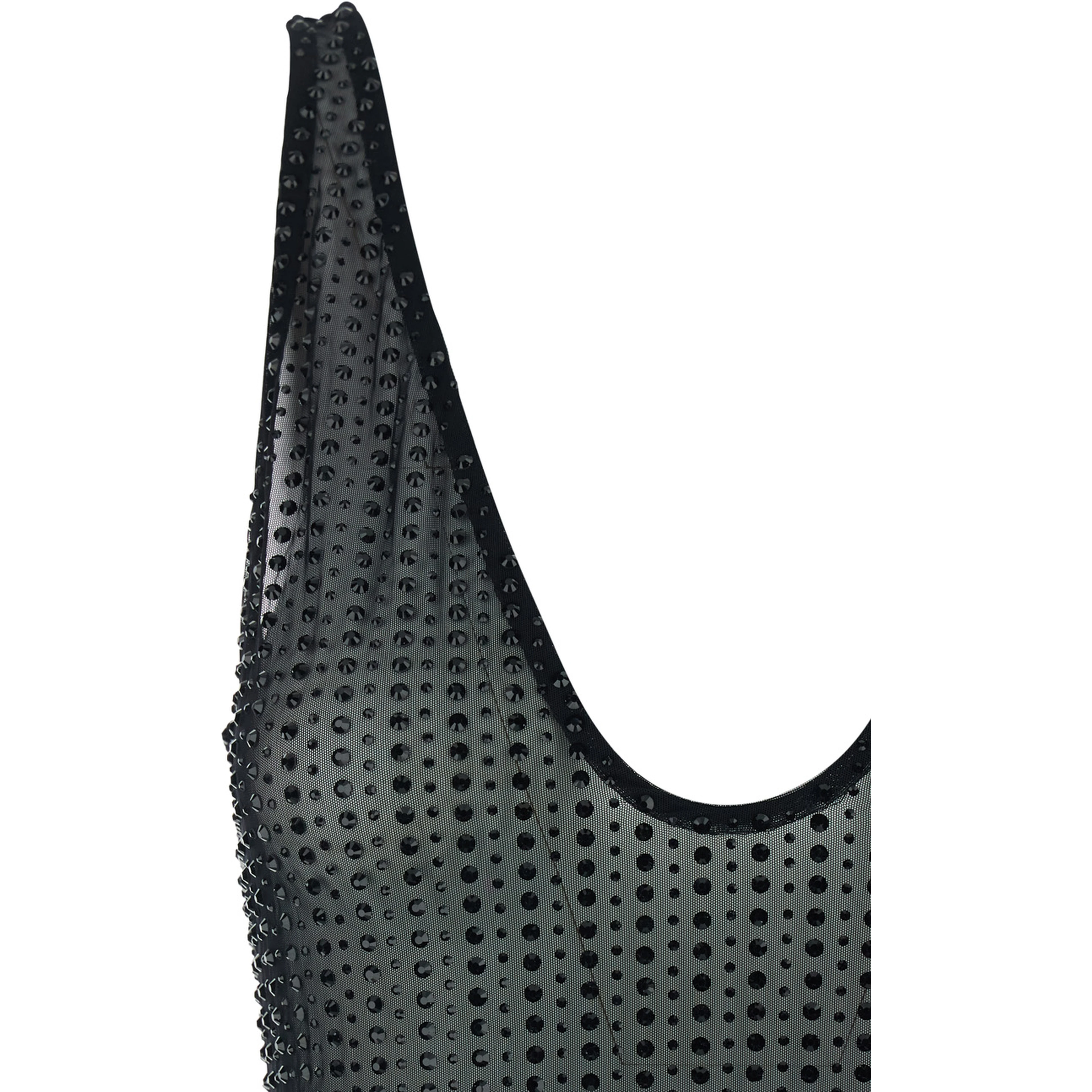 Malibu Dress with V-Neck and All-Over Crystal Decoration in Black Stretch Tech Fabric for Women