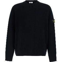 black crew neck sweater with logo patch on the sleeve in wool Blend men