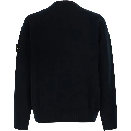 black crew neck sweater with logo patch on the sleeve in wool Blend men
