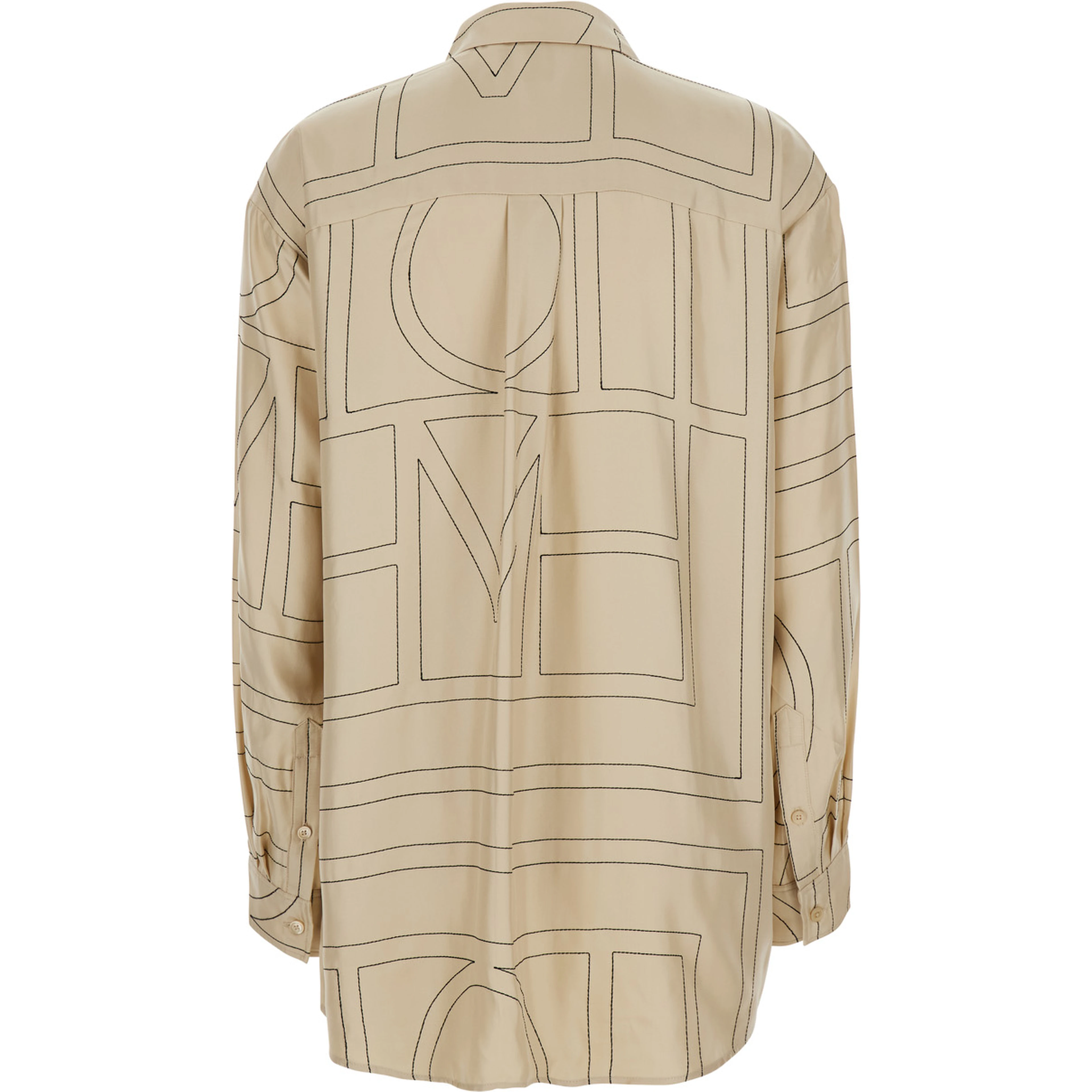Beige Shirt with classic collar and all-over monogram embroidery in silk for women
