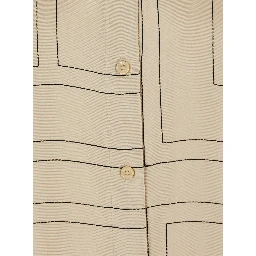 Beige Shirt with classic collar and all-over monogram embroidery in silk for women