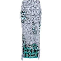 Blue Wool Midi Skirt
