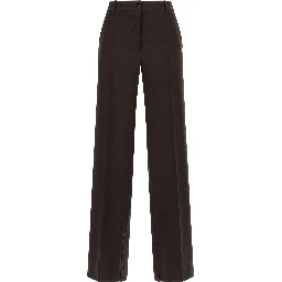 Brown Virgin Wool Flared Pants