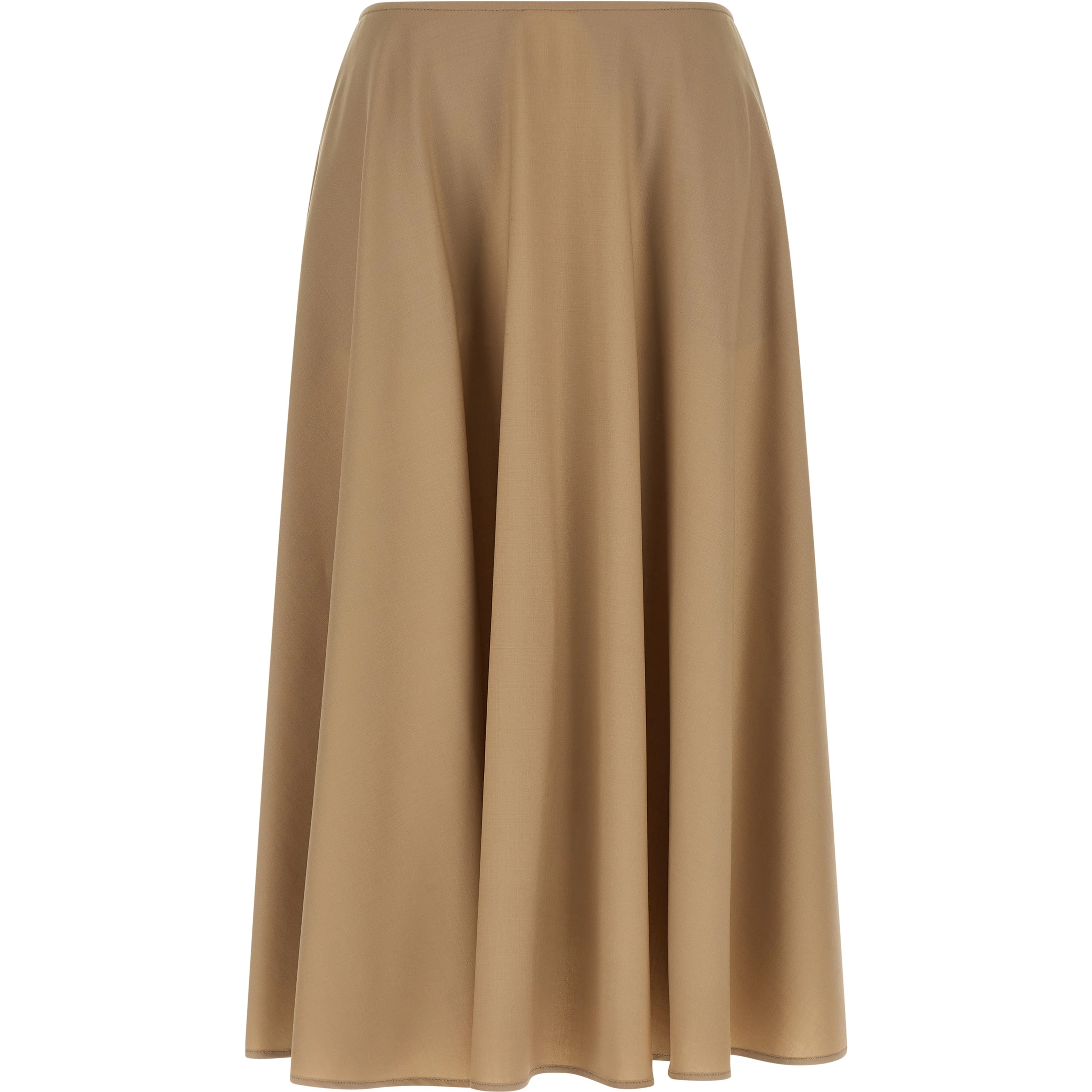 Beige Virgin Wool Midi Skirt