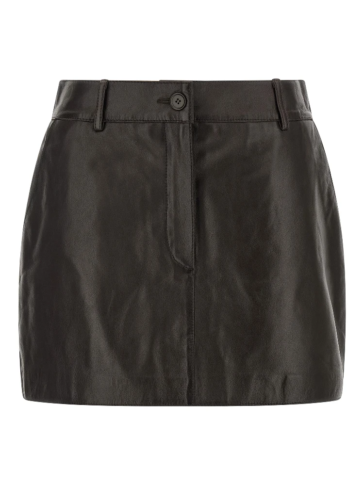 Brown Lamb Leather Long Skirt