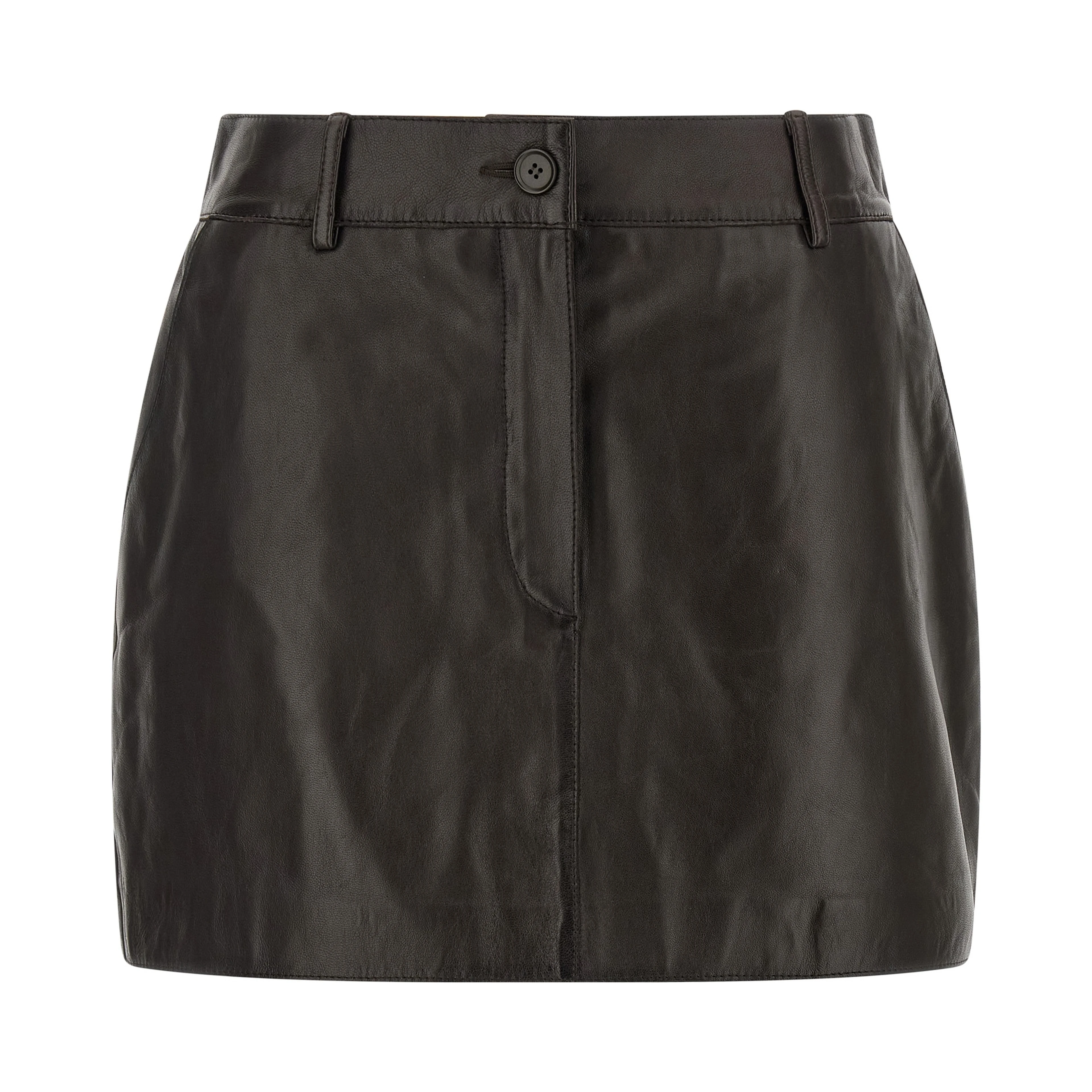 Brown Lamb Leather Long Skirt