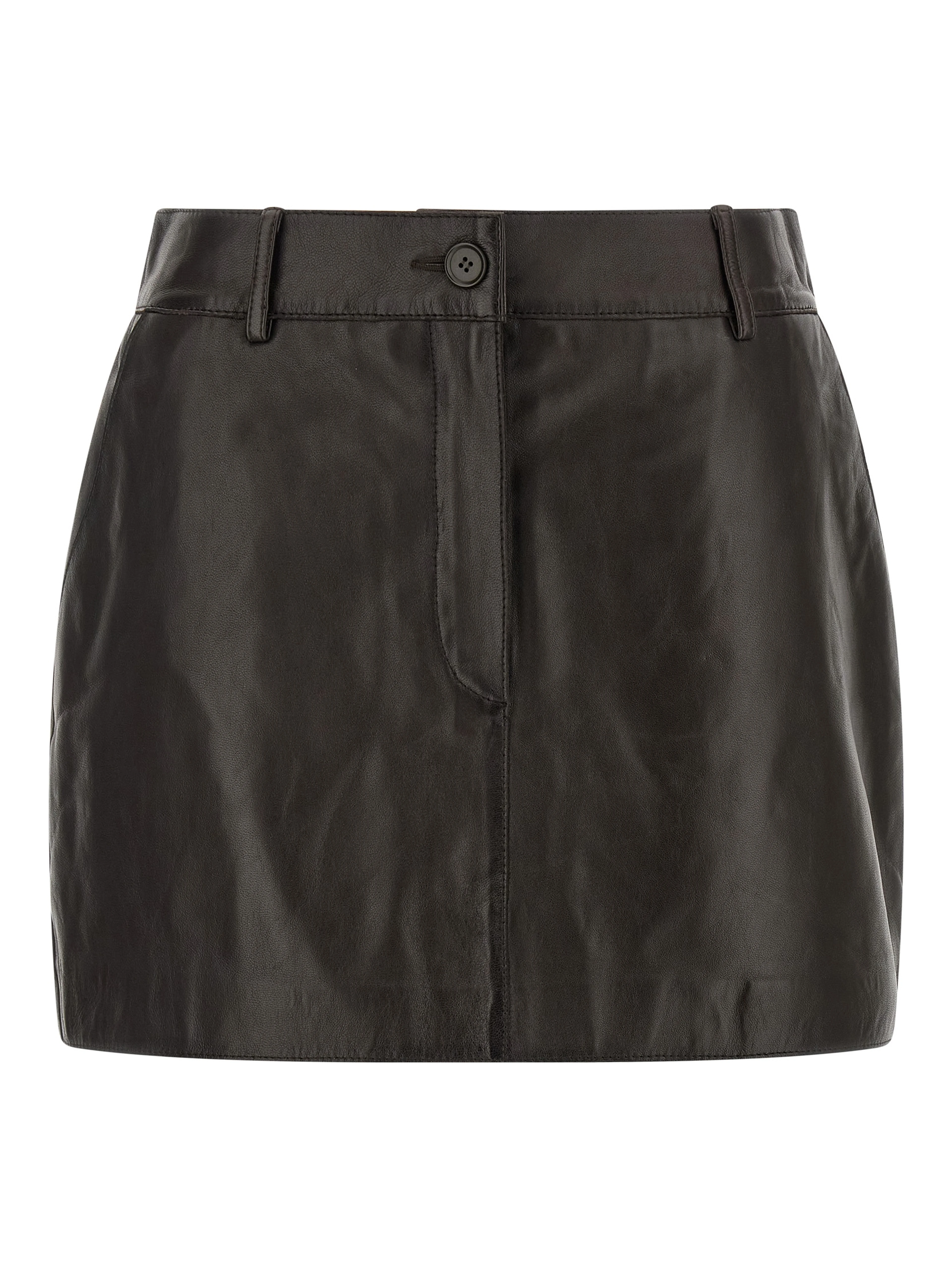 Brown Lamb Leather Long Skirt