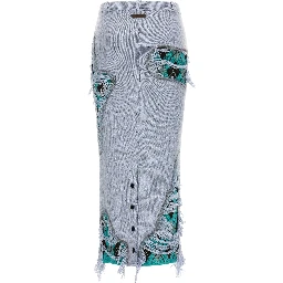 Blue Wool Midi Skirt