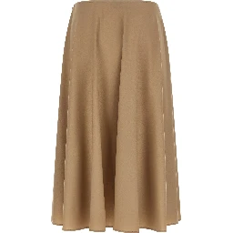 Beige Virgin Wool Midi Skirt