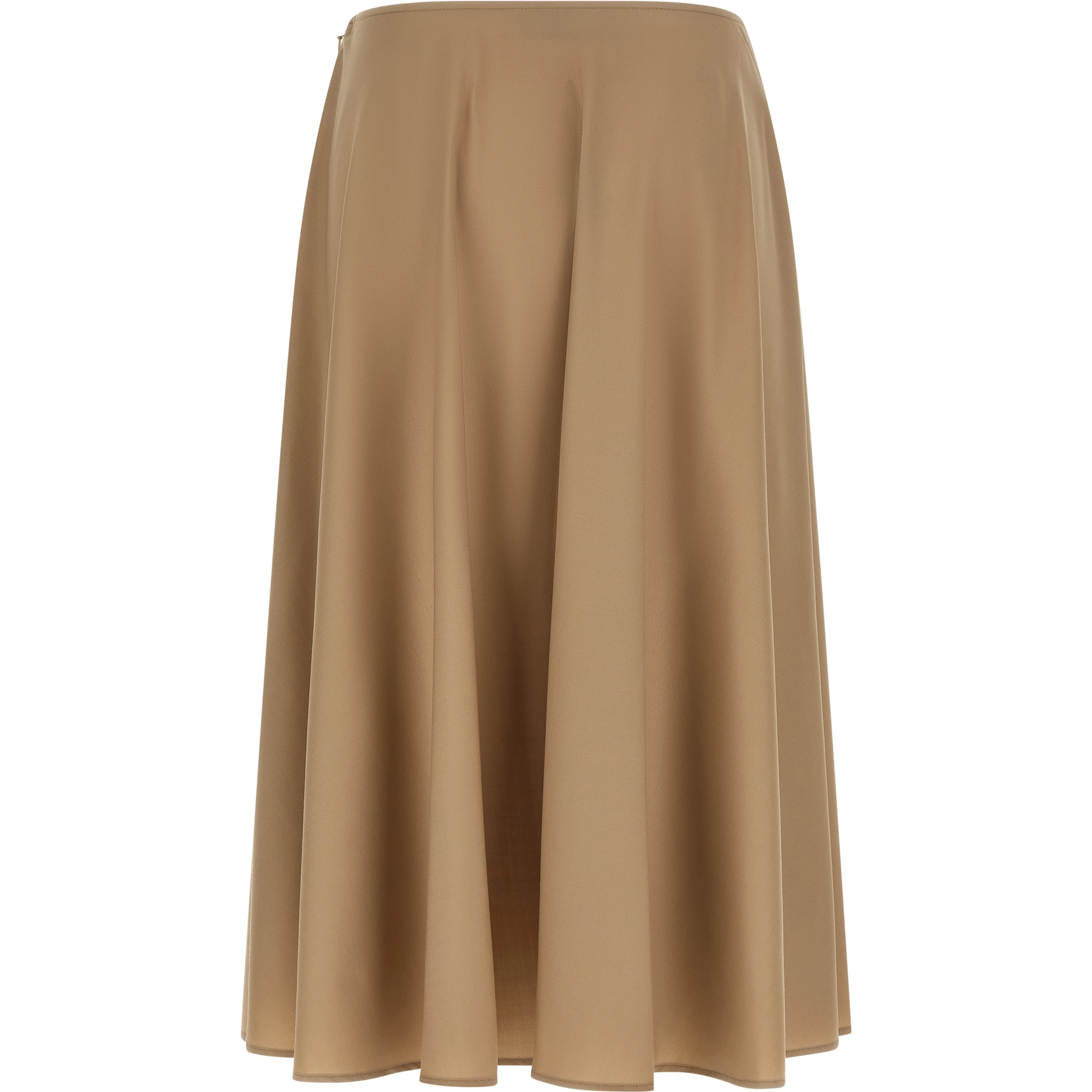 Beige Virgin Wool Midi Skirt
