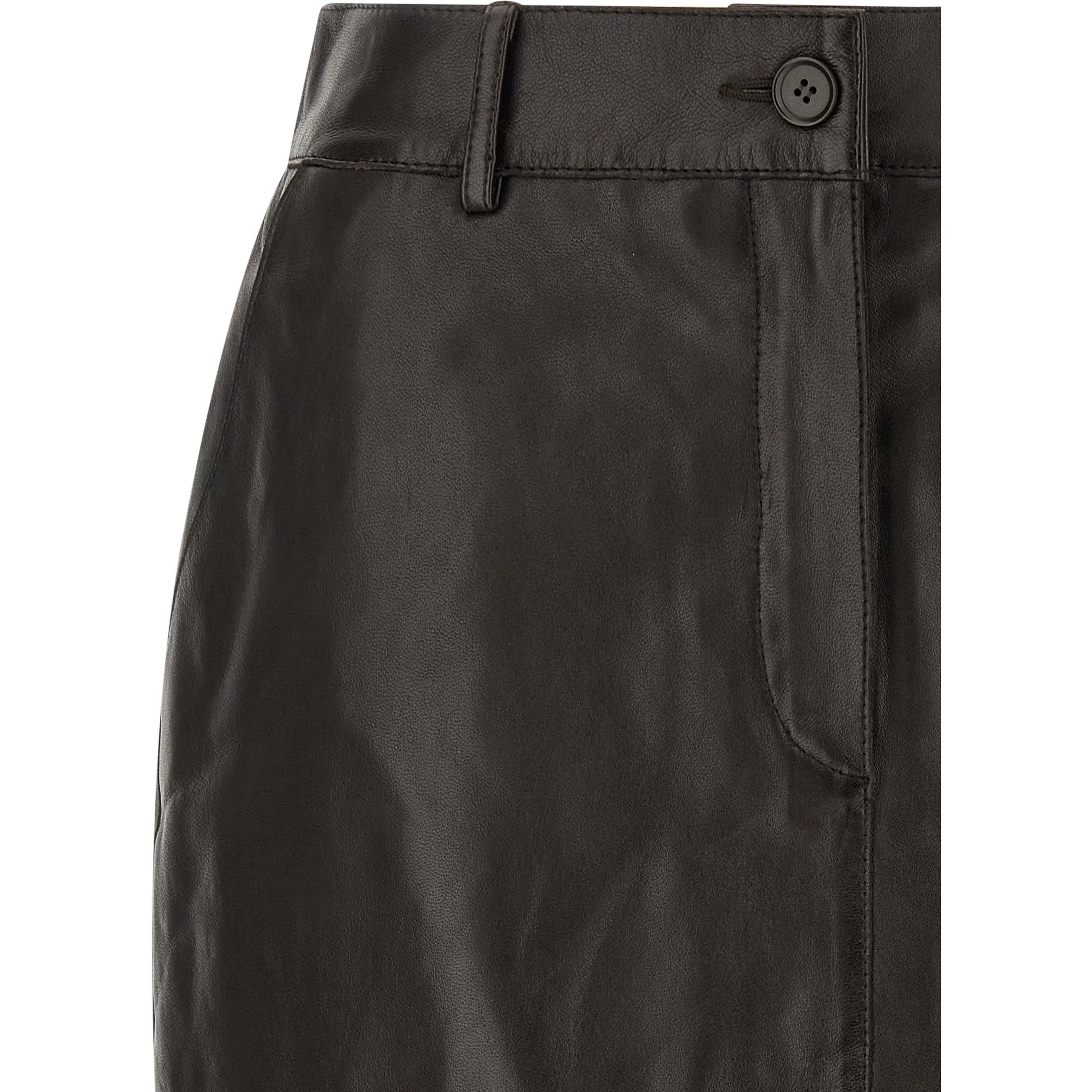 Brown Lamb Leather Long Skirt