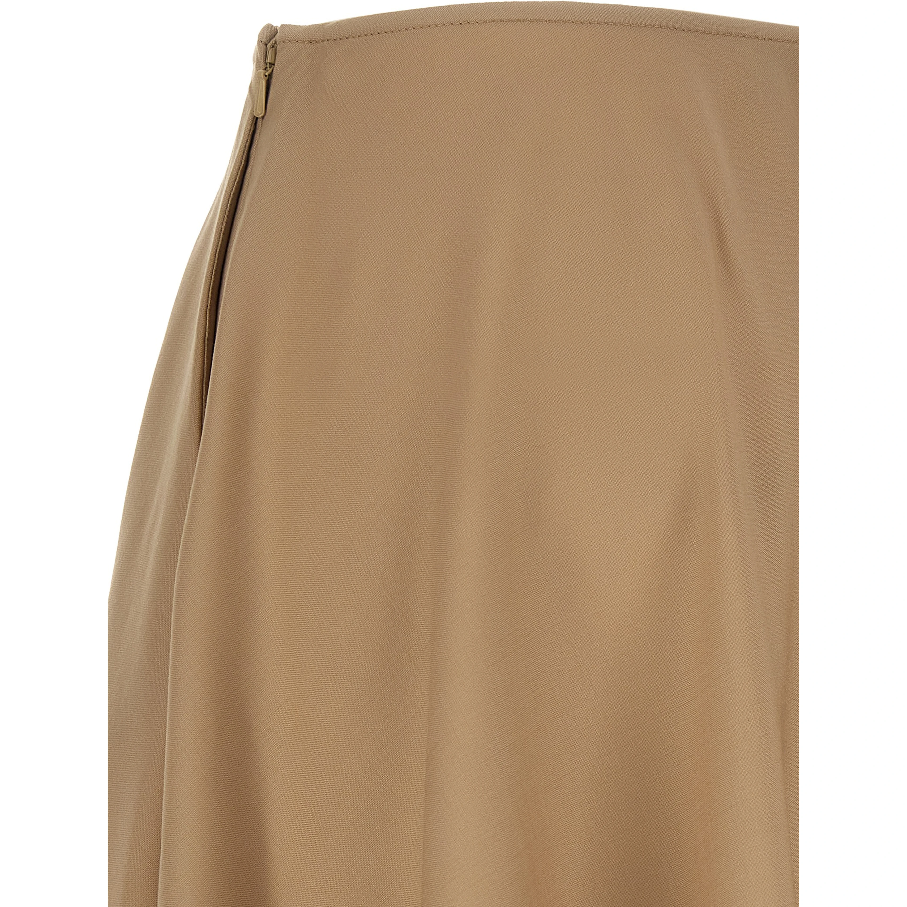 Beige Virgin Wool Midi Skirt