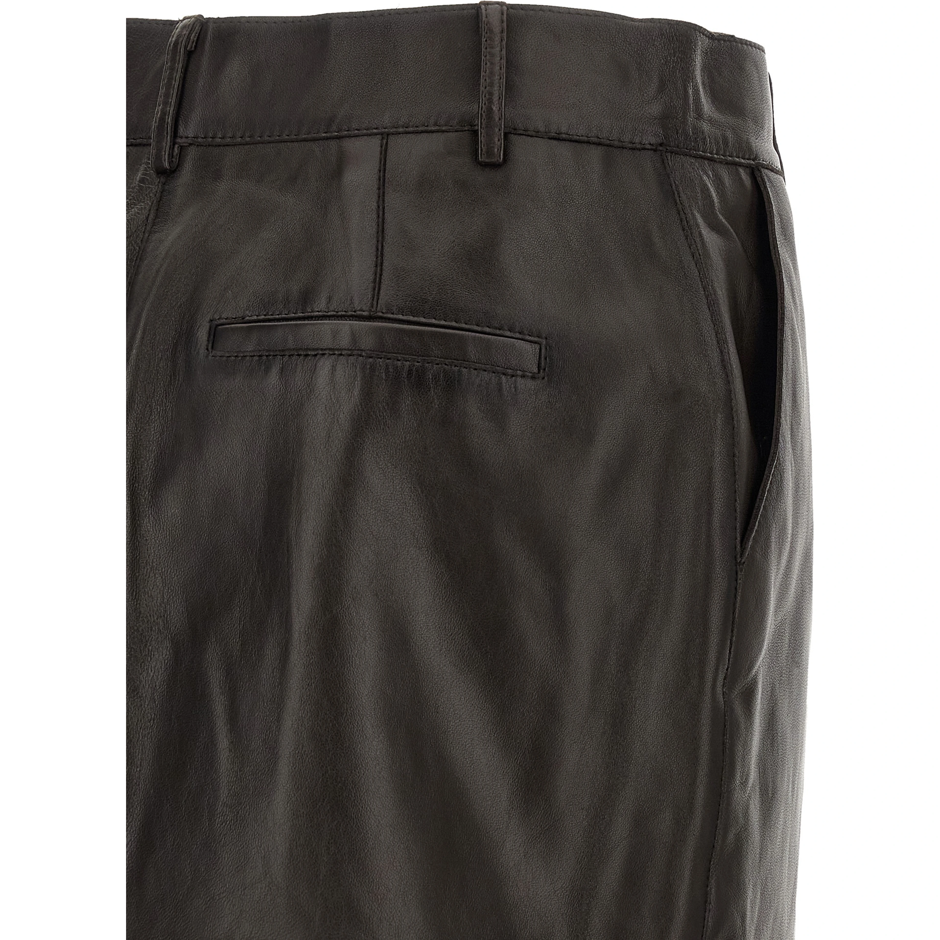 Brown Lamb Leather Long Skirt