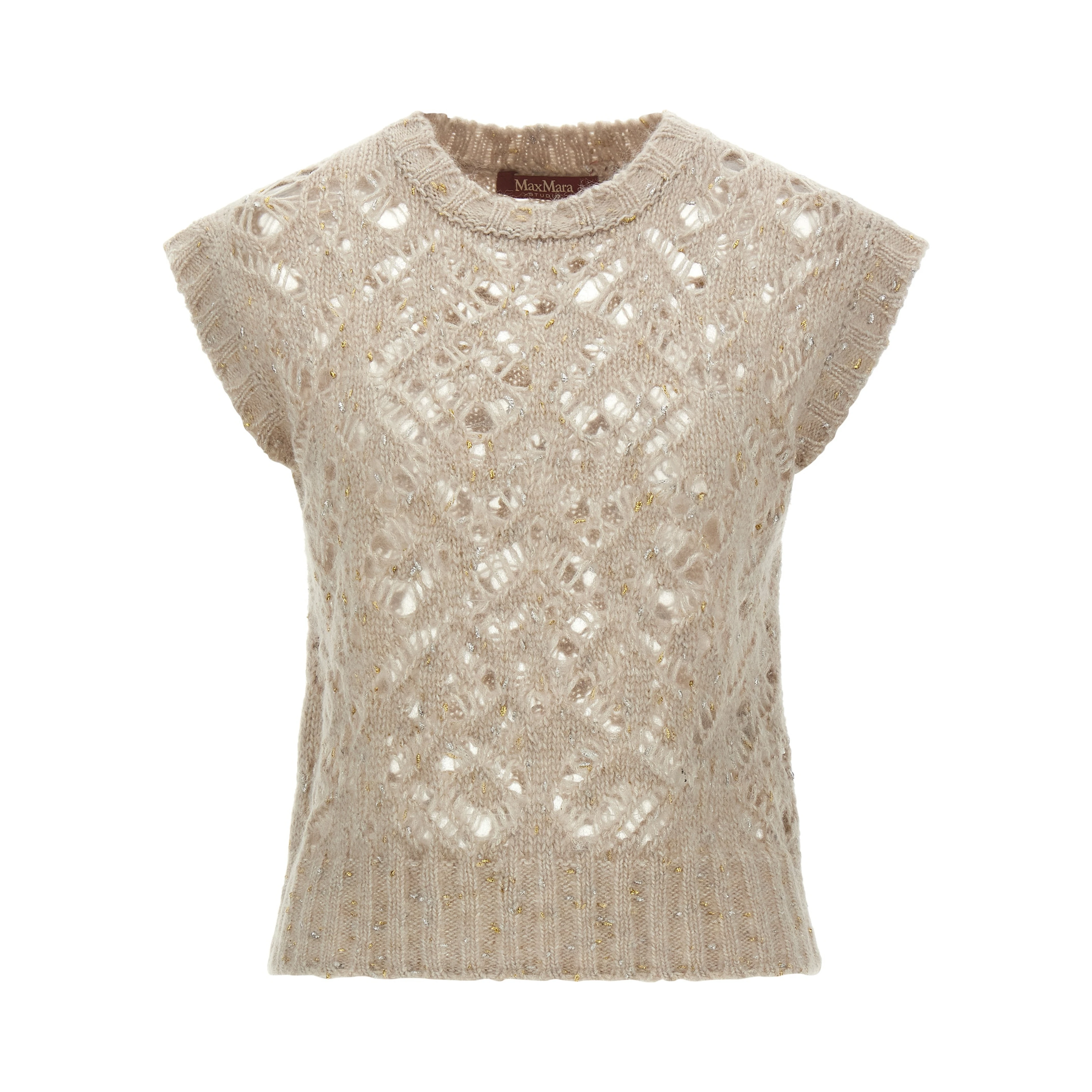 Beige Alpaca Leather Sleeveless Jacket