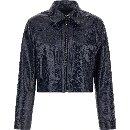 Blue Viscose Leather Jacket