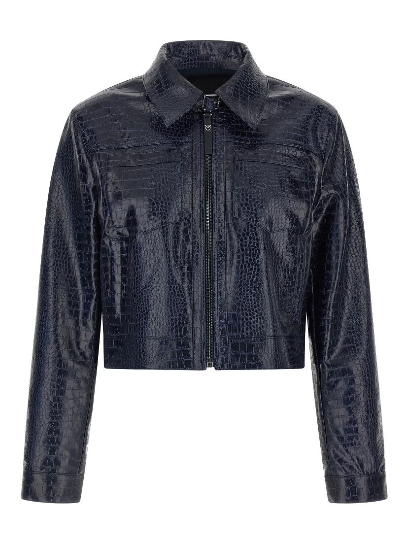 Blue Viscose Leather Jacket