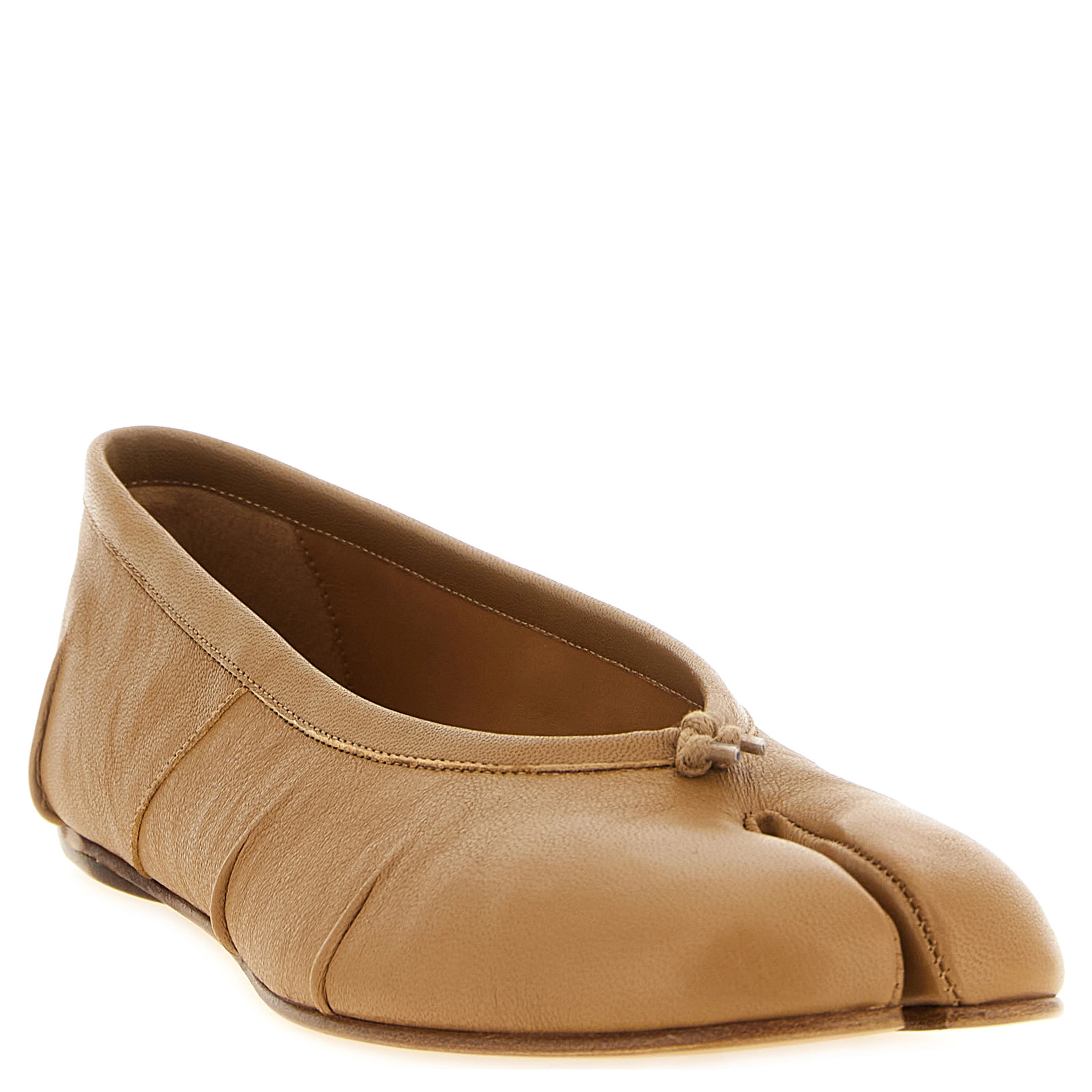 Beige Lamb Leather Ballet Flats