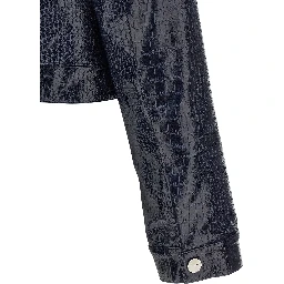 Blue Viscose Leather Jacket