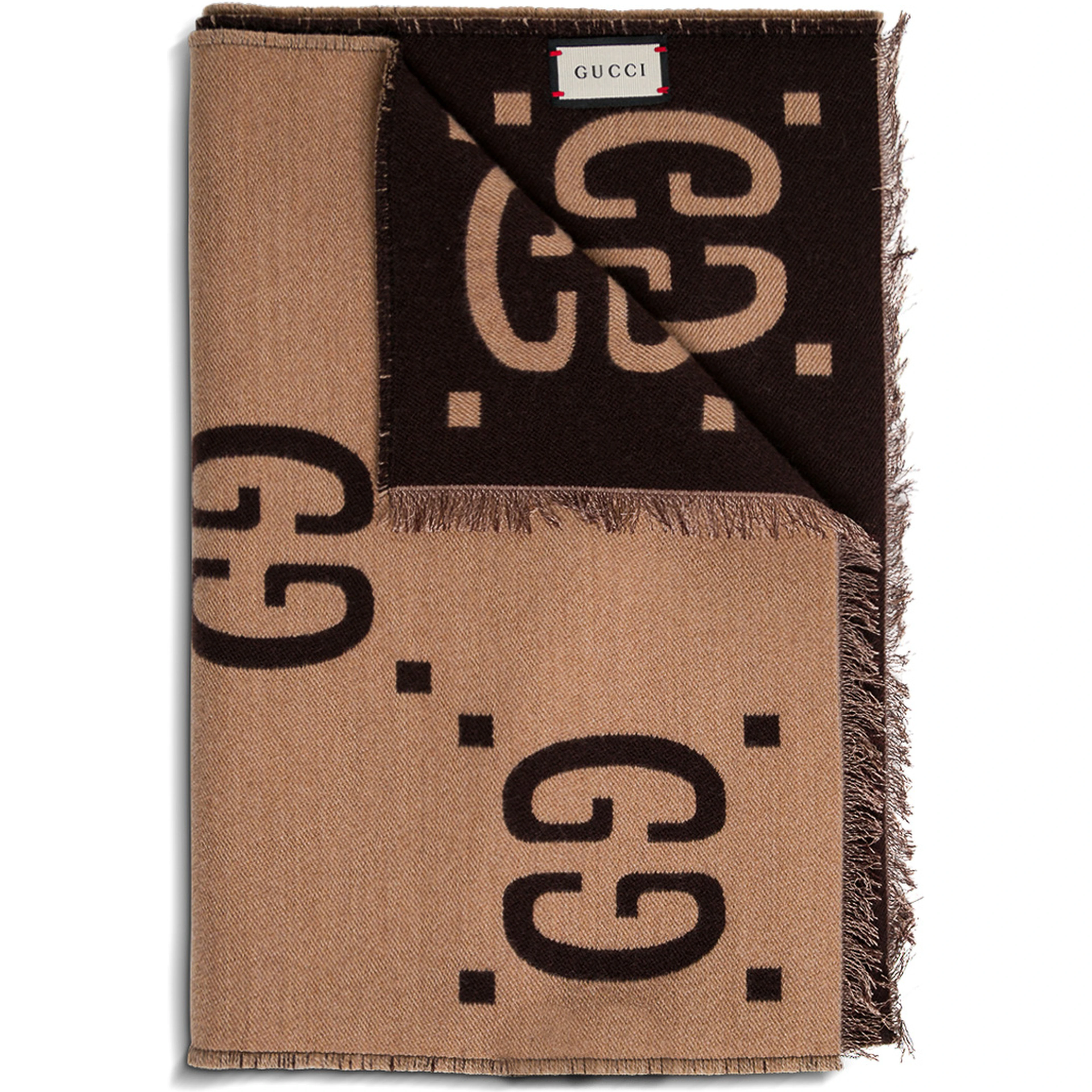 Scarf with GG Logo in Wool and Silk beige and brown for women