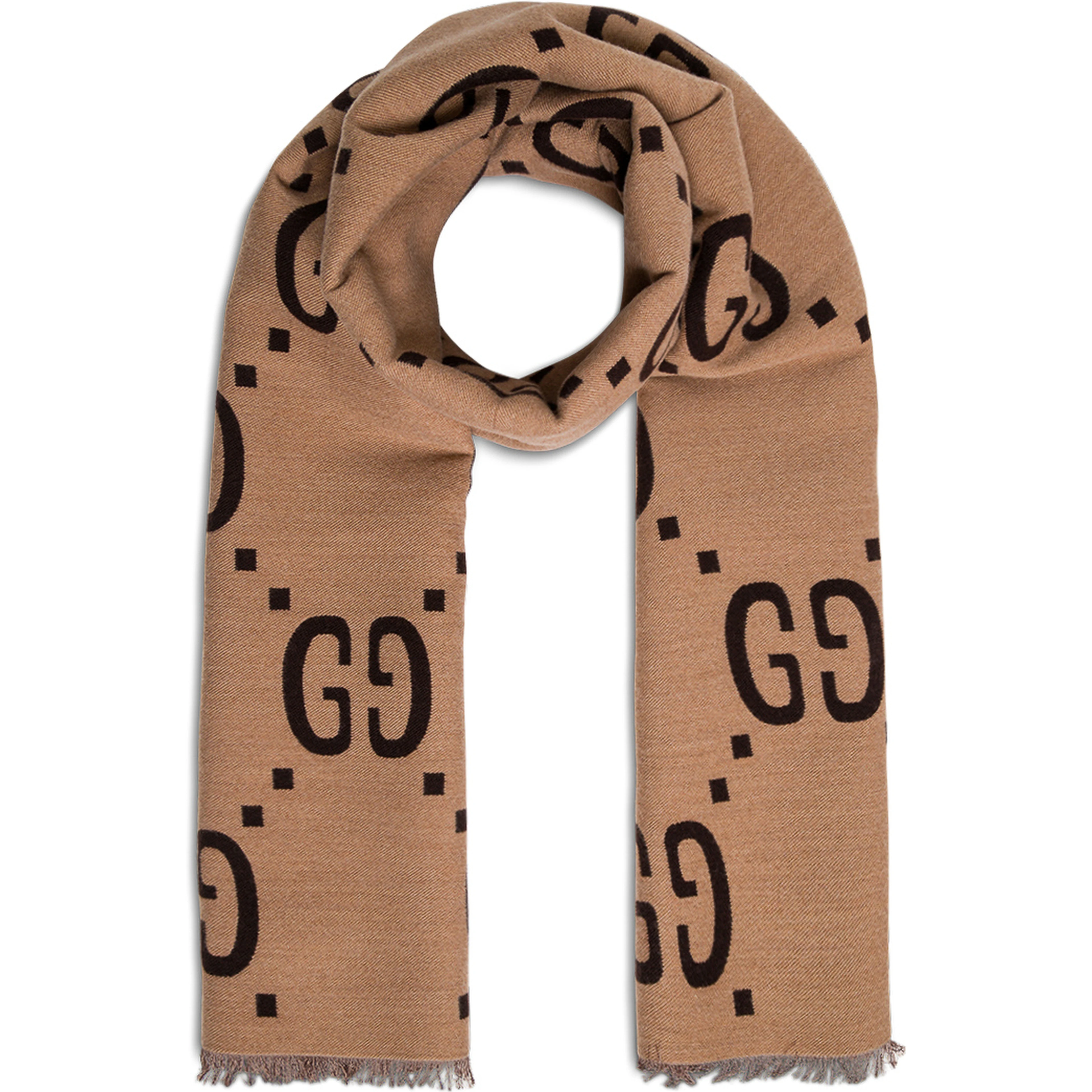 Scarf with GG Logo in Wool and Silk beige and brown for women