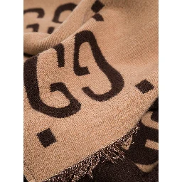 Scarf with GG Logo in Wool and Silk beige and brown for women