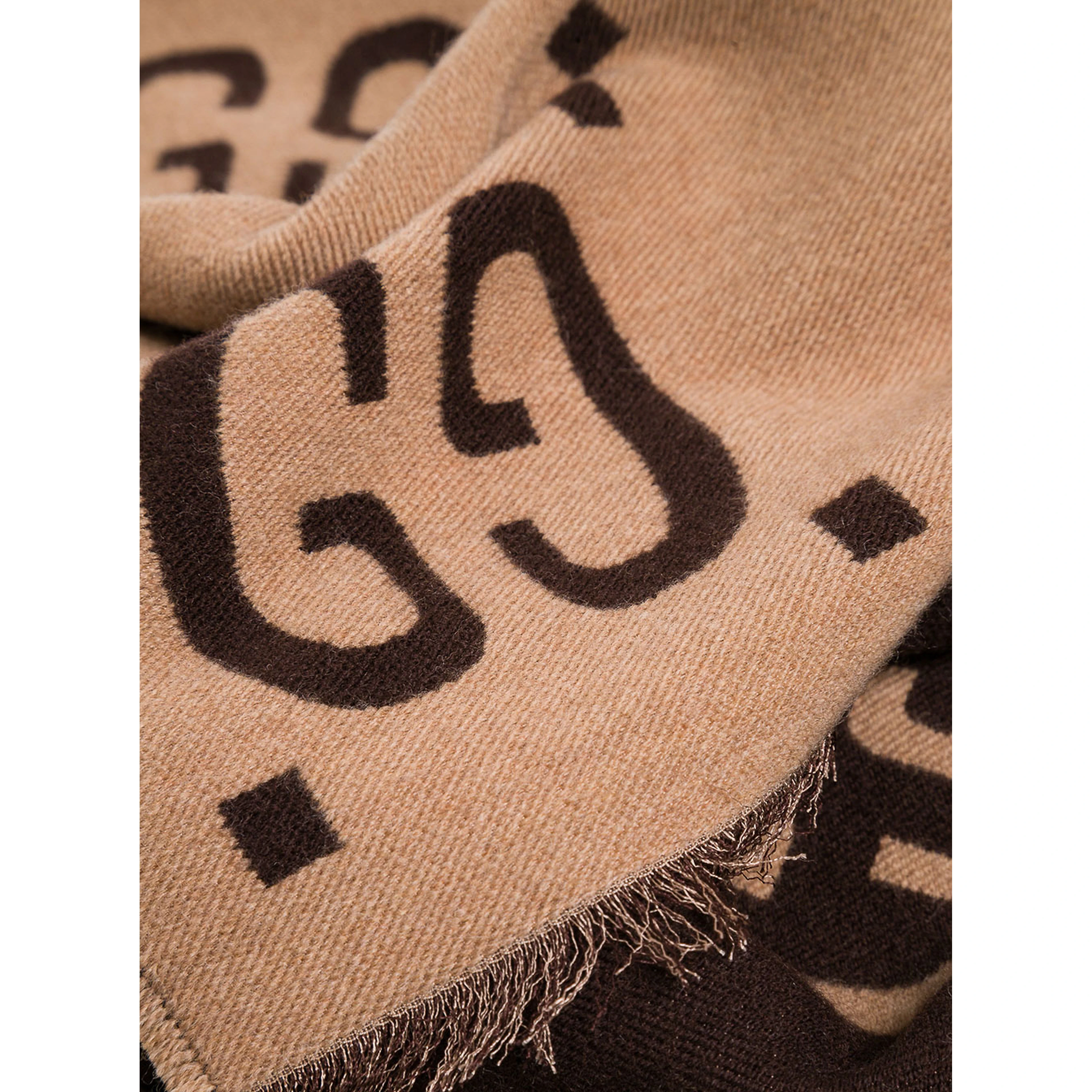 Scarf with GG Logo in Wool and Silk beige and brown for women