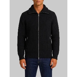 Ribbed zip jacket in black