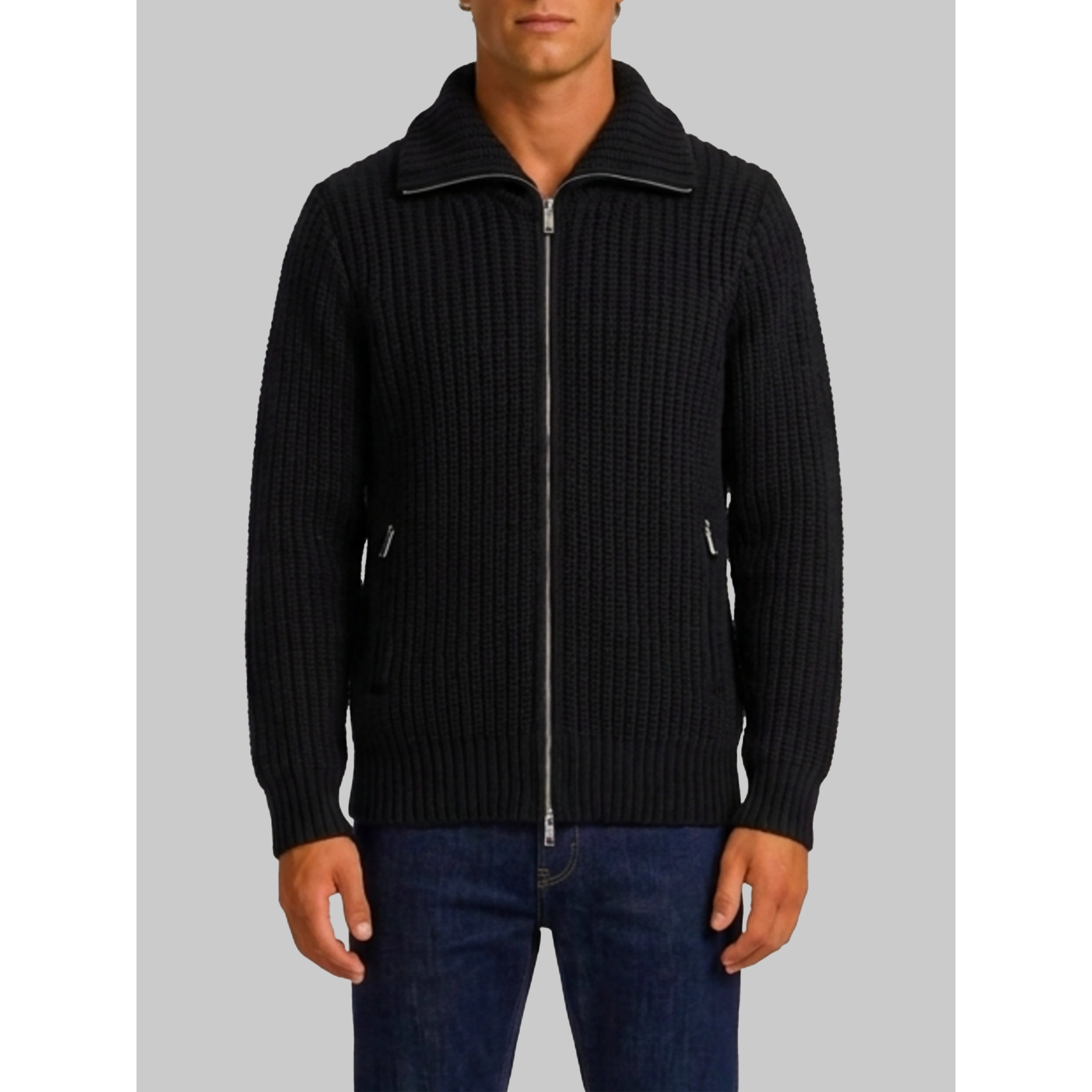 Ribbed zip jacket in black
