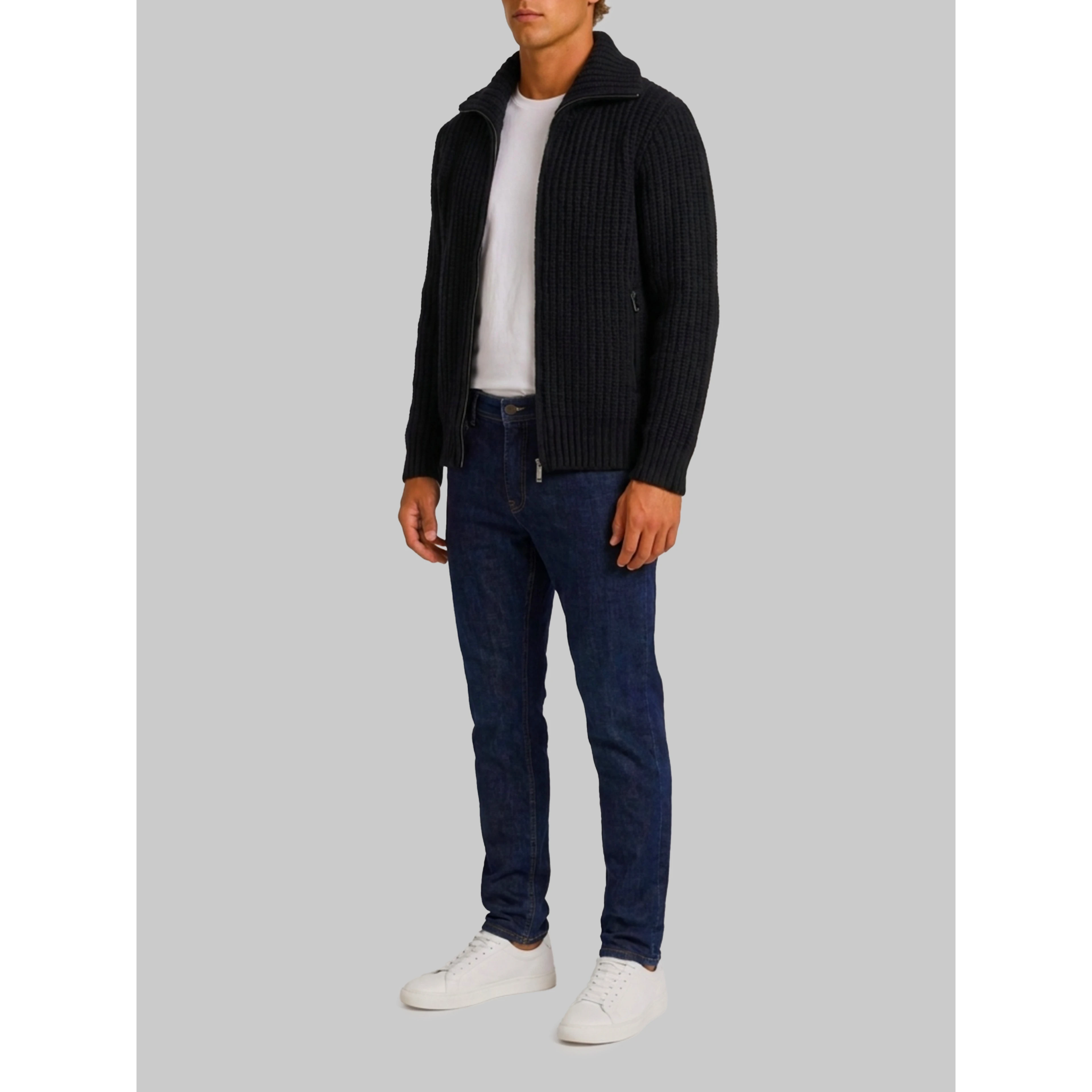 Ribbed zip jacket in black