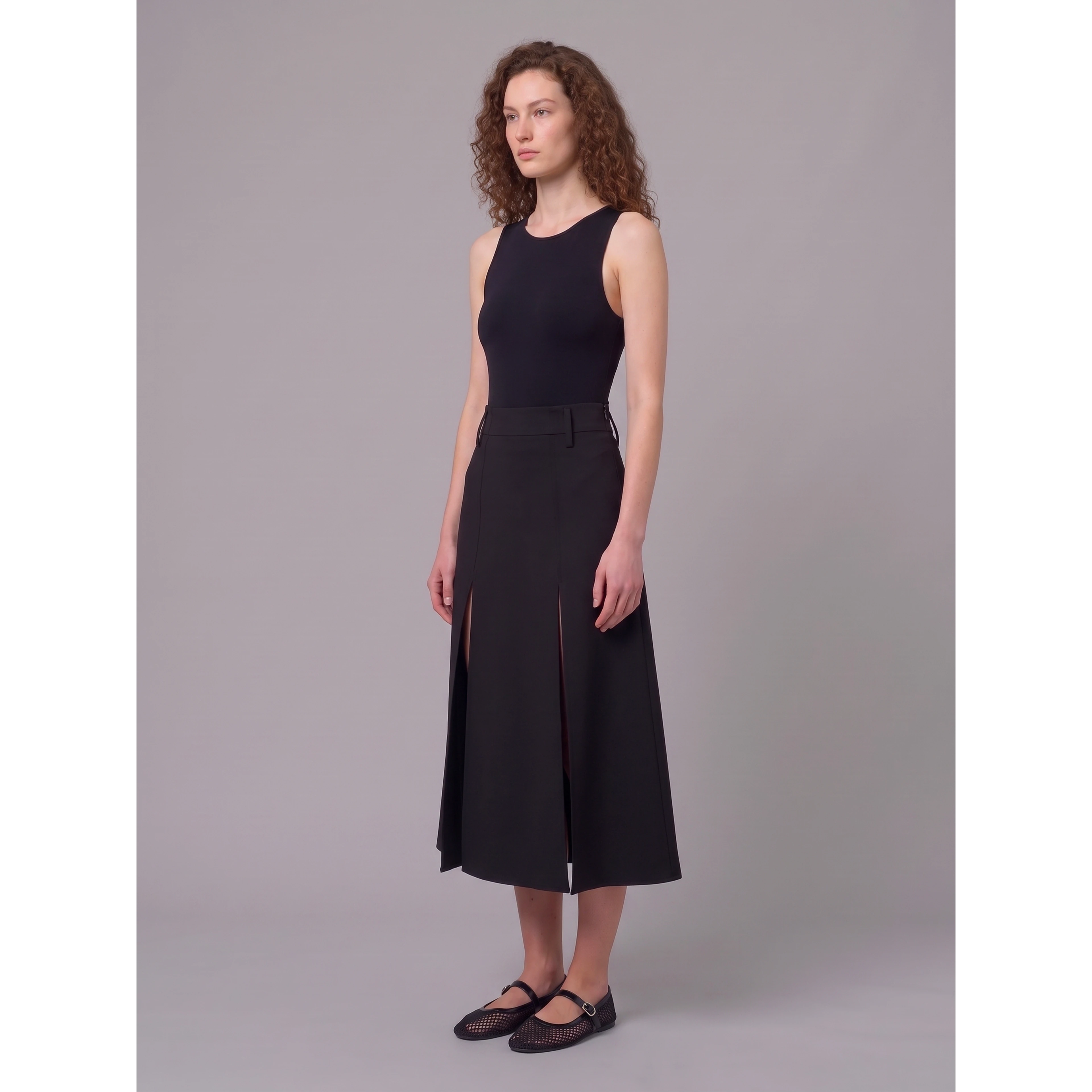 Midi panel skirt in double crepe