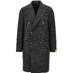 Prince of Wales wool double-breasted coat